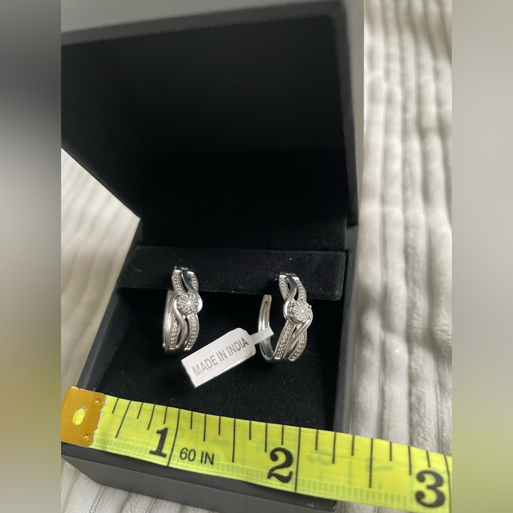 Zales diamond and sterling silver earrings oval hoops